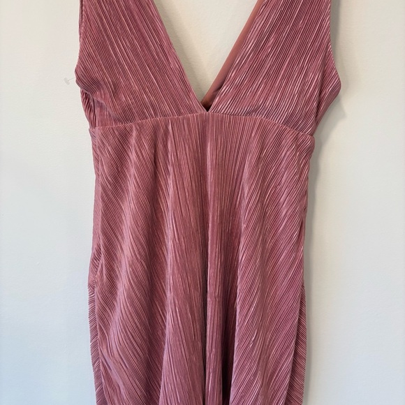 Free People Twist And Shout Desert Rose Pink Mini Dress Pleated VNeck Sleeveless - Picture 6 of 12